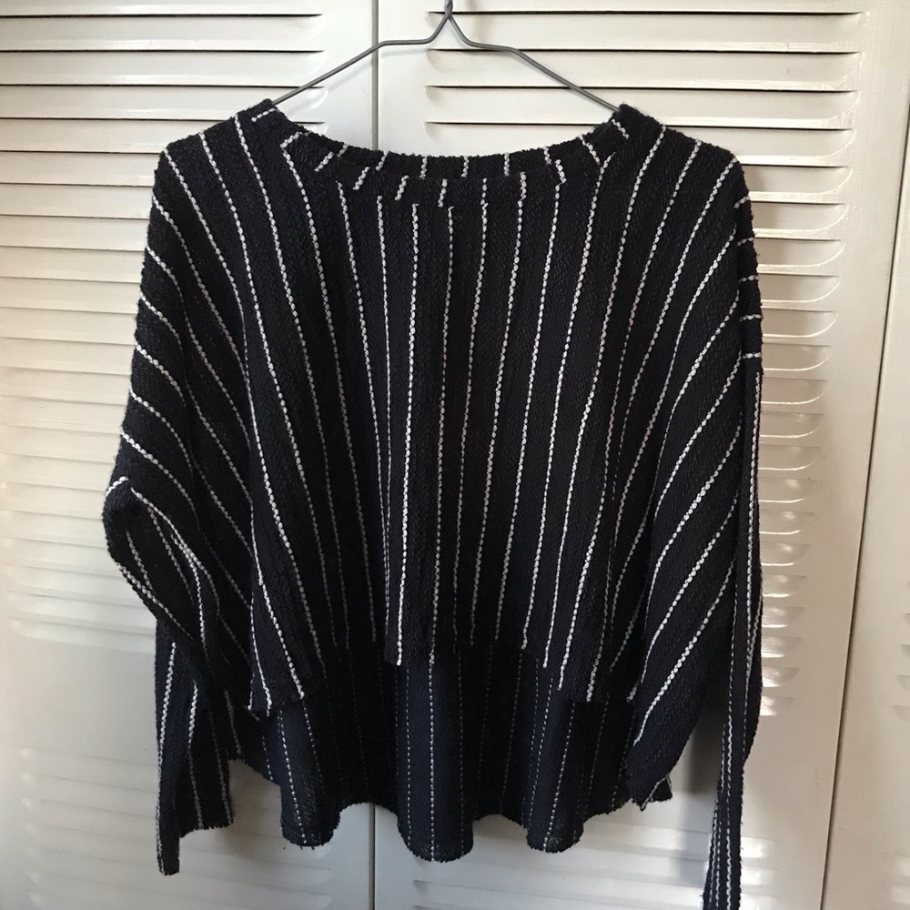 Navy/White Pinstripe Cropped Sweater